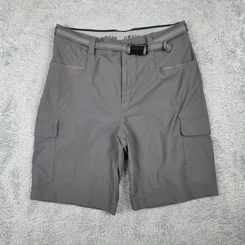 Orvis Cargo Shorts Mens 34 Grey Tan Lot of 2 Stretch Hiking Outdoor Utility Belt